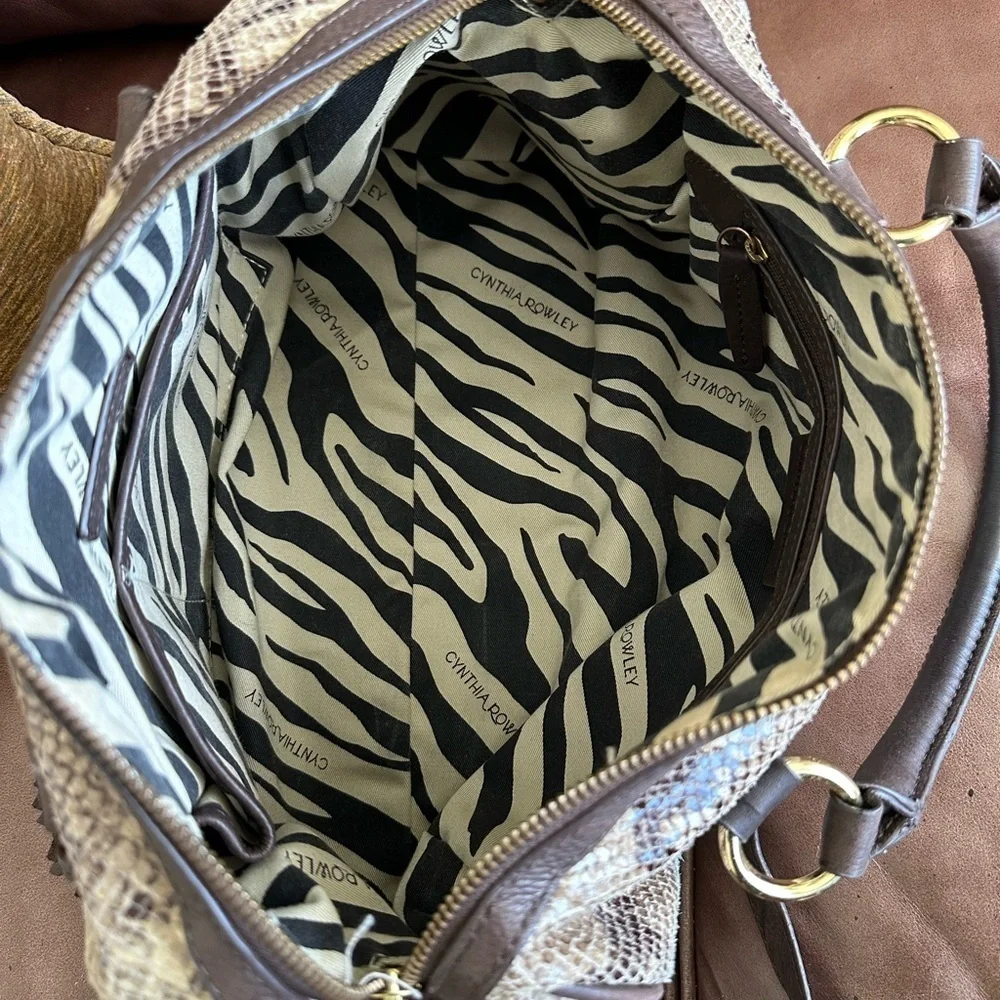 Cynthia Rowley Embossed Snake Boston Bag Fully Authenticated Gold Hardware EUC